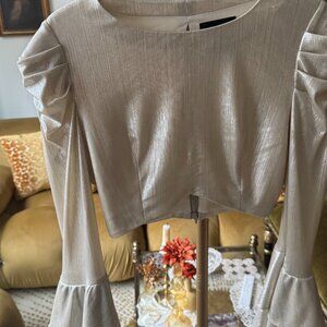 Metallic Silver Retrofete Set Skirt + Flared Sleeves Shirt XS